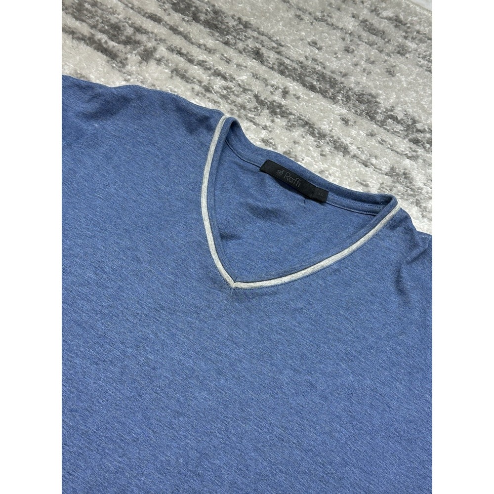 Raffi‎ Shirt Mens 2XL Blue Trim V Neck Tee 100% Cotton Soft Lightweight